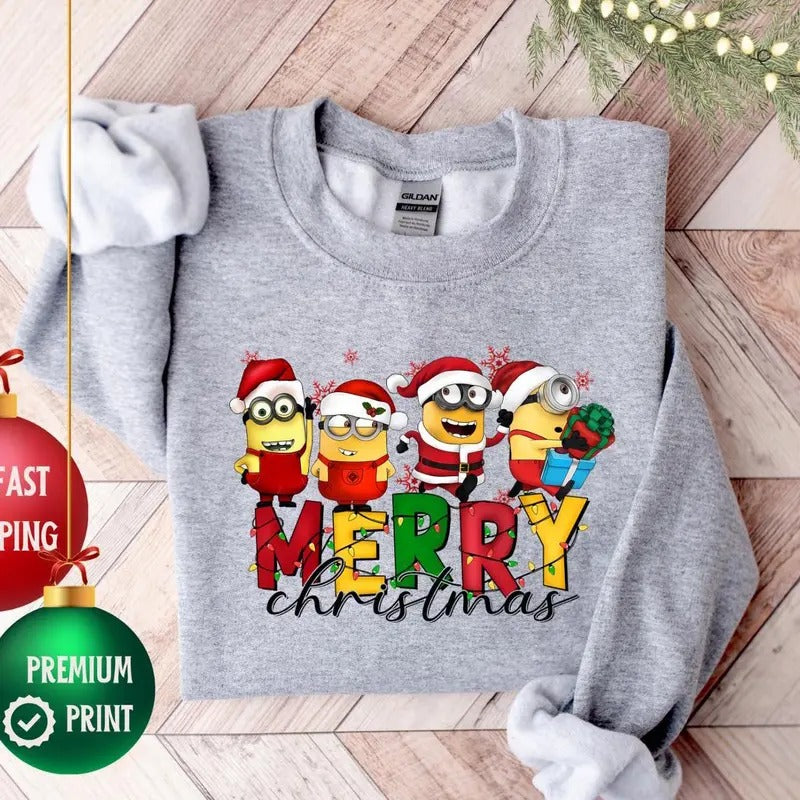 Christmas Minion Sweatshirt - Unisex Loose Fit Pullover Sweater for Men and Women - Fabric T-Shirts, Hoodie | TeeBloomCo.com