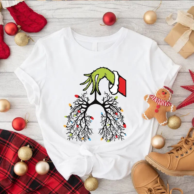 Christmas Nurse Sweatshirt Lung Christmas Lights Shirts Respiratory Therapist Tee Funny Pulmonologist X-mas T-shirt Nurse...