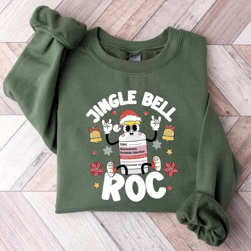 Christmas Nurse Sweatshirt, Jingle Bell Rock, Funny Retro Roc Xmas, Critical Care Tshirt, Unisex Crewneck Sweatshirt &...