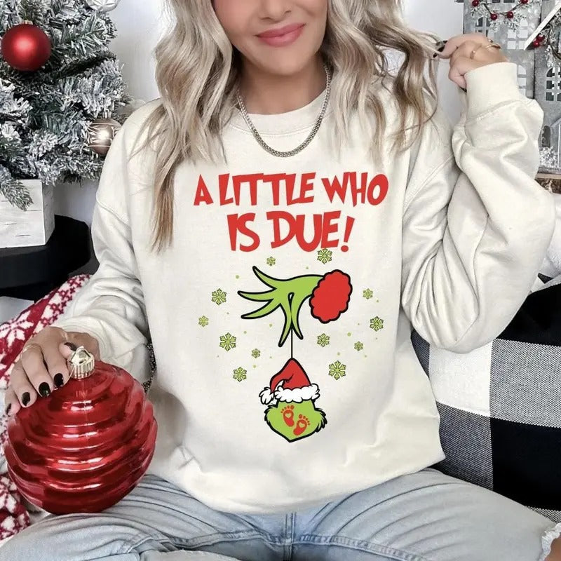 Christmas Pregnancy Announcement Sweatshirt, A Little Who Is Due Sweatshirt, Christmas Maternity Sweater, Christmas...