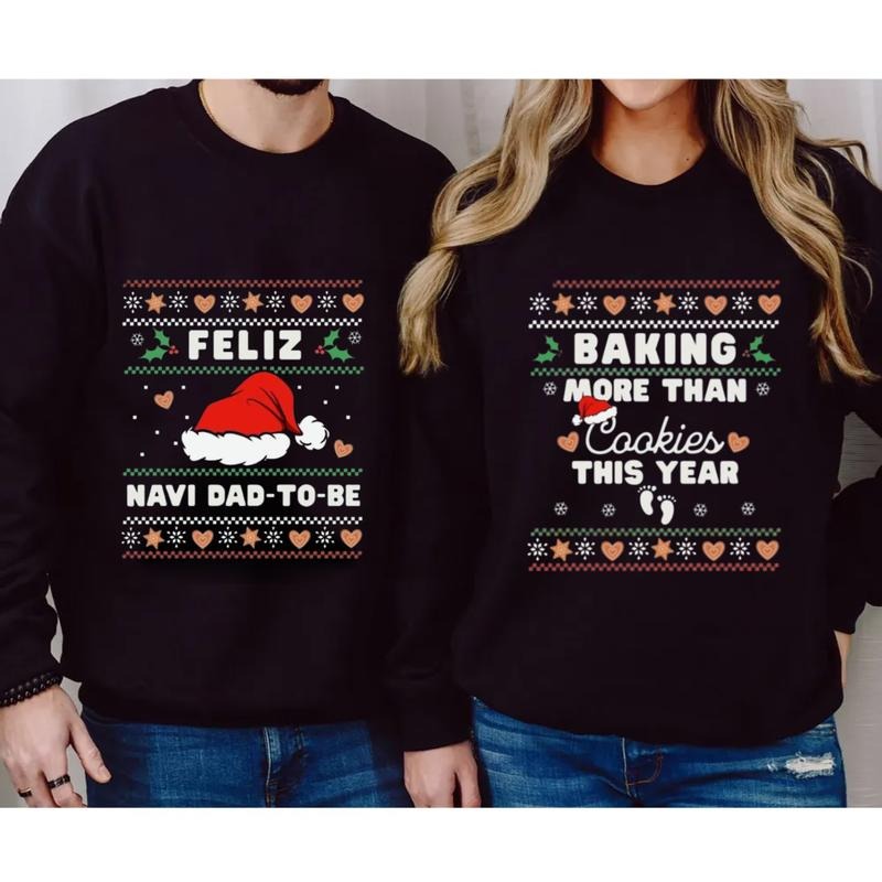 Christmas Pregnancy Announcement Sweatshirt, Feliz Navidad Shirt, Christmas Baby Reveal Ideas, Couples Ugly Christmas ,...