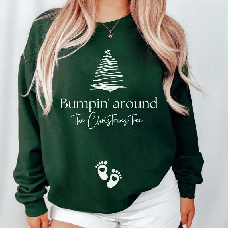 Christmas Pregnancy Announcement sweatshirt, Bumpin around the Christmas tree maternity jumper, Funny Baby reveal...