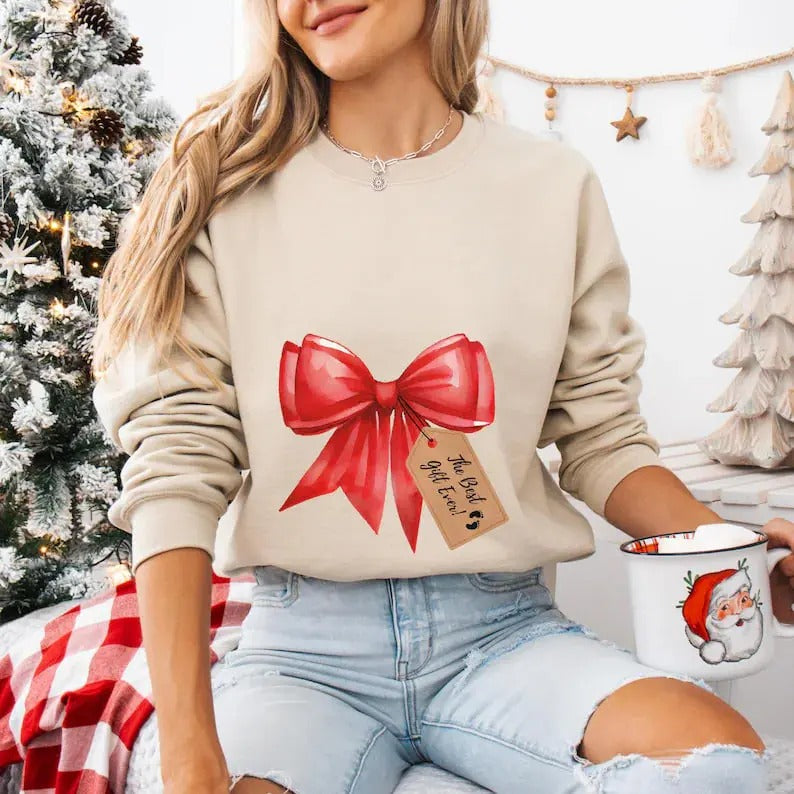 Christmas Pregnancy Reveal Shirt, Pregnant Sweatshirt, Mother To Be Xmas Gift Shirt, Maternity Holiday Sweater, Cute Baby...