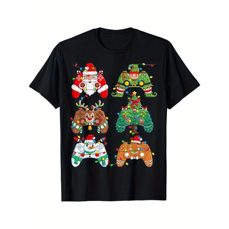 Christmas Print Men's Cotton Top, Casual Short Sleeve Crew Neck T-shirt, Men's Clothing For Outdoor made in usa Hoodie,...