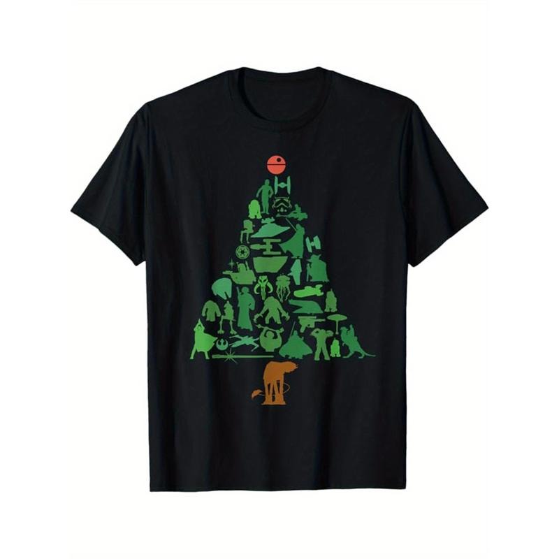 Christmas Print Men's Cotton Top, Casual Short Sleeve Crew Neck T-shirt, Men's Clothing For Outdoor made in...