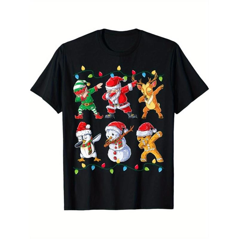 Christmas Print Men's Cotton Top, Casual Short Sleeve Crew Neck T-shirt, Men's Clothing For Outdoor made in...