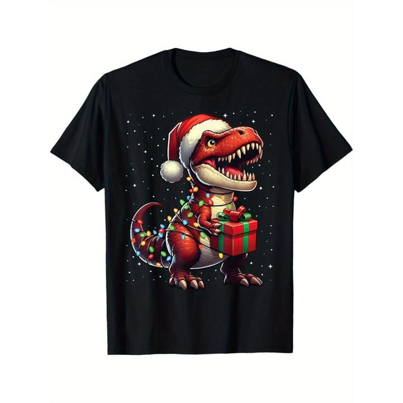 Christmas Printed, Men's Cotton T-shirt, Graphic Tee Men's Xmas Outdoor Clothes, Men's Clothing, Casual Short Sleeve Crew...