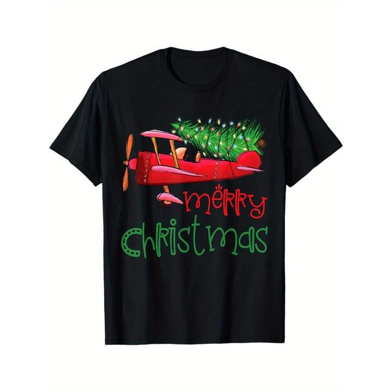 Christmas Printed, Men's Cotton T-shirt, Graphic Tee Men's Xmas Outdoor Clothes, Men's Clothing, Casual Short Sleeve Crew...