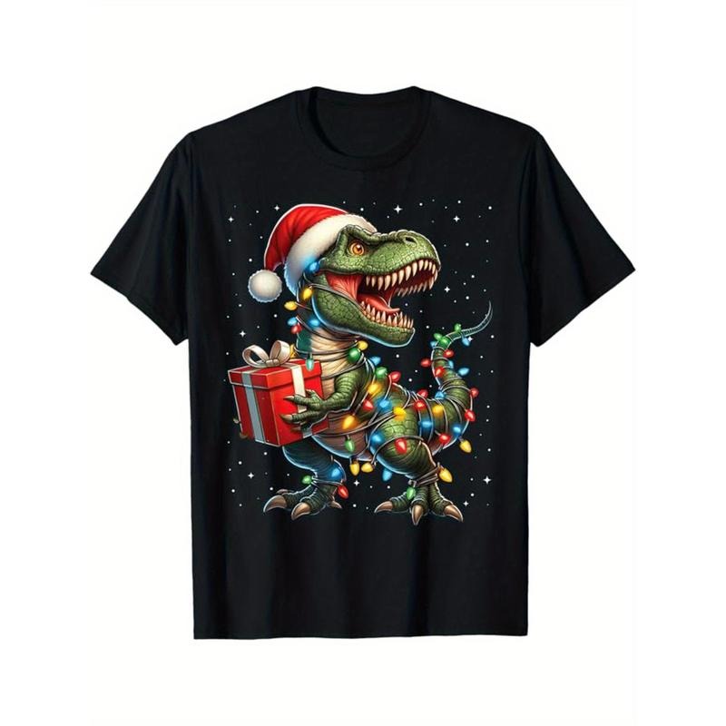 Christmas Printed, Men's Cotton T-shirt, Graphic Tee Men's Xmas Outdoor Clothes, Men's Clothing, Casual Short Sleeve Crew...