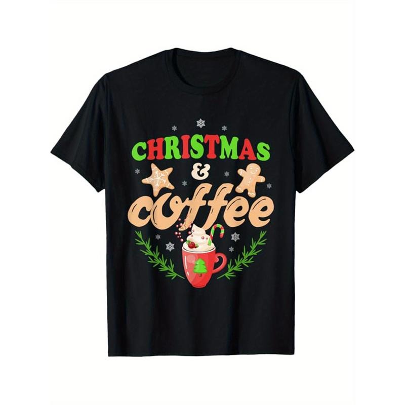 Christmas Printed, Men's Cotton T-shirt, Graphic Tee Men's Xmas Outdoor Clothes, Men's Clothing, Casual Short Sleeve Crew...