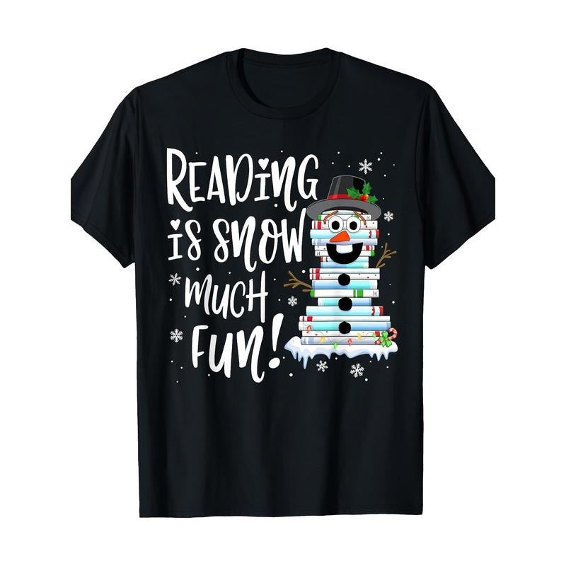 Christmas Reading Tee Snowman Book Tee Book Lover Reader Tee T-Shirt - 220g made in usa Hoodie, Sweatshirt | TeeBloomCo.com