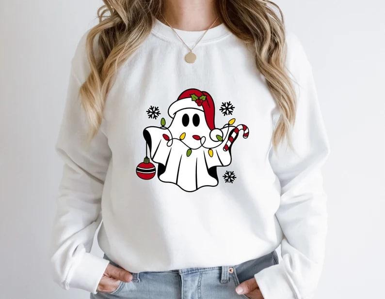 Christmas Santa Sweatshirts, Ghost Santa Hoodie, Cute Christmas Sweatshirt, Merry Christmas Sweatshirt, Xmas Holiday...