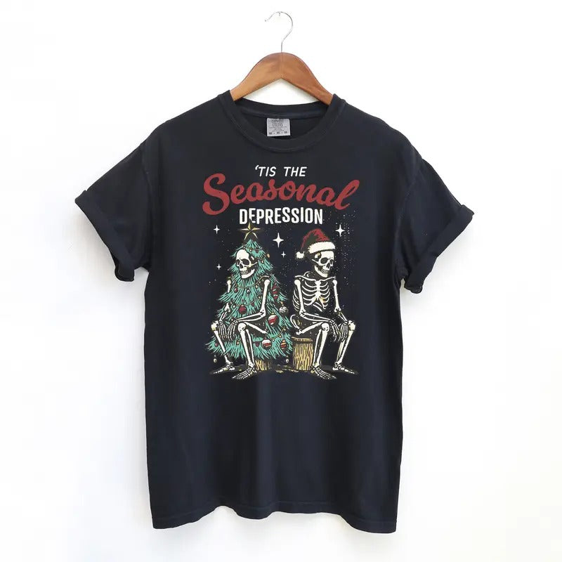 Christmas Seasonal Depression T Shirt, Holiday Vintage Comfort Colors T-Shirt Hoodie, Sweatshirt | TeeBloomCo.com