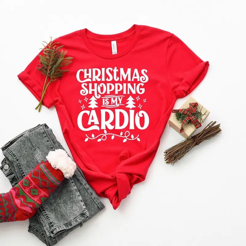 Christmas Shopping is My Cardio Shirt, Merry Christmas Tee, Holiday Shopping Long Sleeve Hoodie, Sweatshirt | TeeBloomCo.com