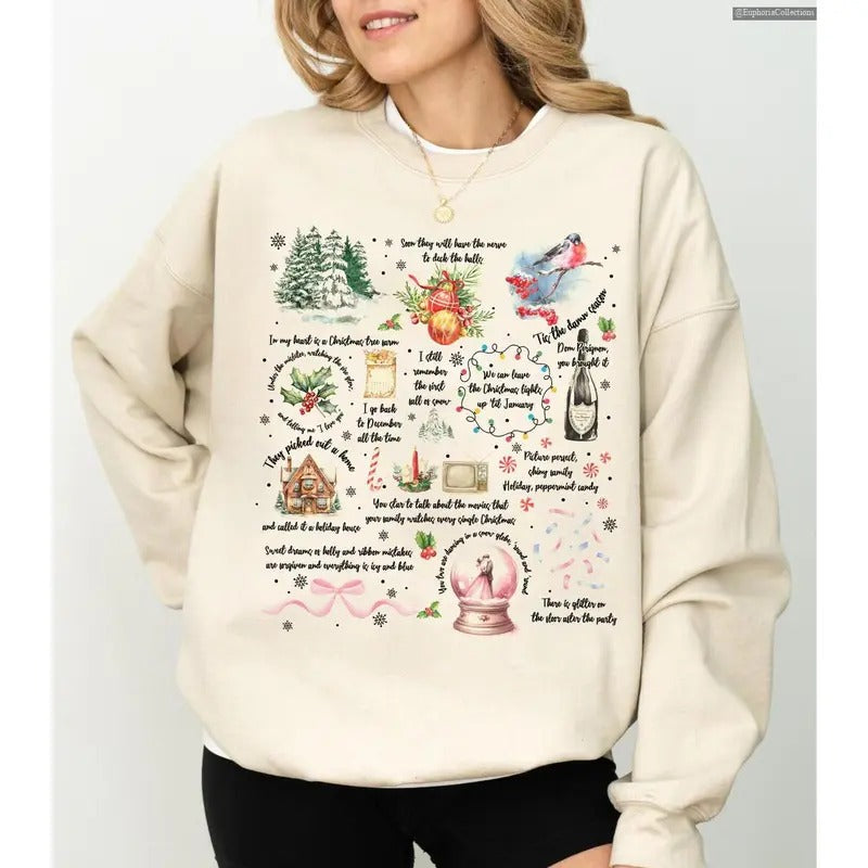 Christmas Song Lyrics Sweatshirt, Hoodie, T-Shirt, Song Lyrics Collage Xmas, Cozy Fall Apparel Sweatshirt , Global...