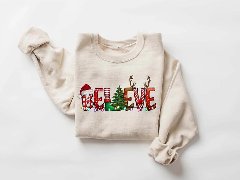 Christmas Sweatshirt, Believe Christmas Sweatshirt, Christmas Hoodie, Christmas Sweatshirt, Believe Sweatshirt Long...