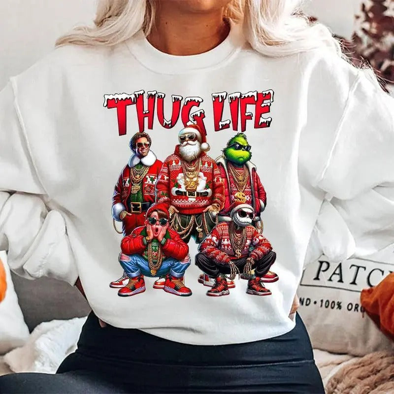 Christmas THUGLIFE Shirt, Christmas Movies Characters Shirts, Trending Graphic Tee Comfort Cotton Fabric Top Hoodie,...