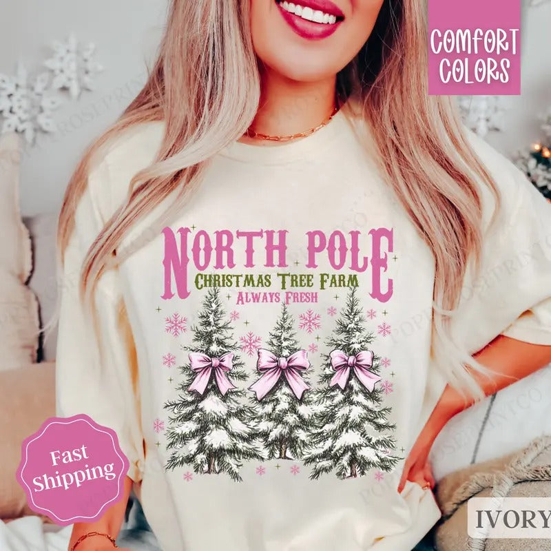 Christmas Tree Farm Shirt Comfort Colors Holiday Tshirt, North Pole Tee Women's Holiday Shirts Hoodie, Sweatshirt