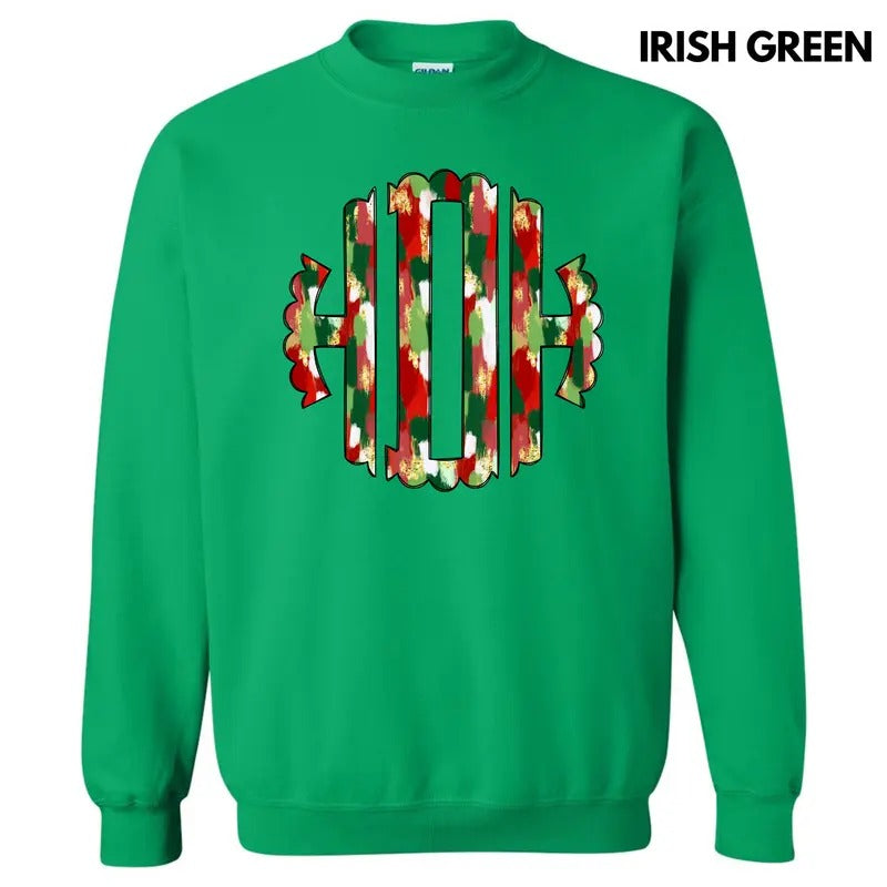 Christmas Watercolor Monogram Sweatshirt 'NLB' T-Shirts, Hoodie | TeeBloomCo.com