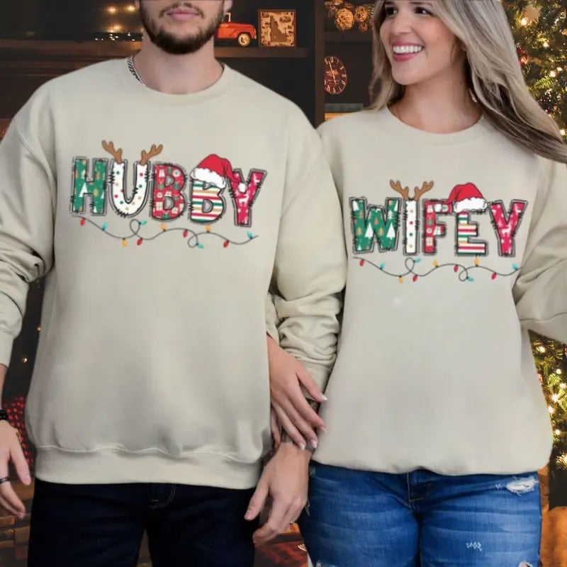 Christmas Wife and Husband Sweatshirt, Christmas Matching Shirt, Wifey and Hubby, Christmas Couple, Merry Christmas,...