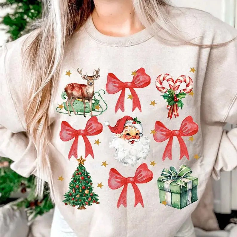 Christmas candy, Xmas coquette sweatshirt, Lovely Santa Claus Christmas Shirt, Merry Xmas Reindeer, Classic Holidays,...
