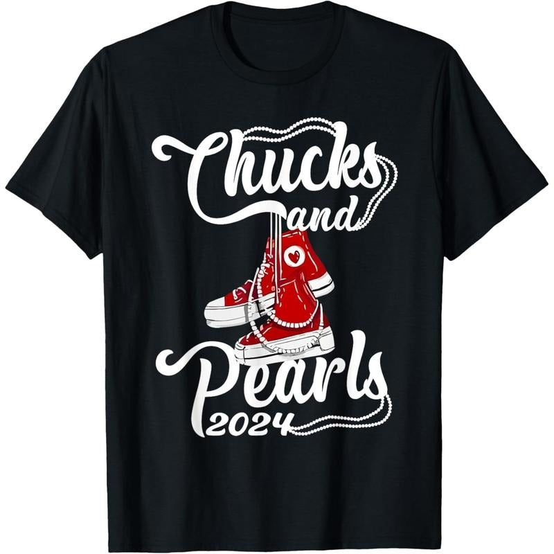 Chucks And Pearls Kamala Harris 2024 Support Gifts Women T-Shirt made in usa Hoodie, Sweatshirt | TeeBloomCo.com