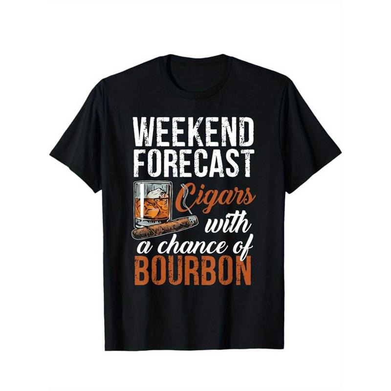Cigar And Whiskey Print Men's Cotton Round Neck Print Tee, Short-Sleeve Comfy T-Shirt, Loose Casual Top, Men's Clothing...