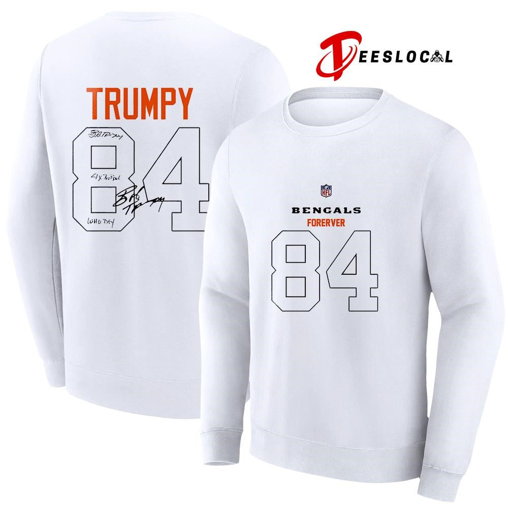 Cincinnati Bengals forever RIP Bob Trumpy 84 signatures name and number shirt