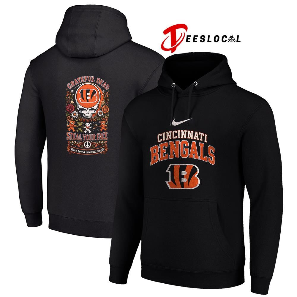 Cincinnati Bengals x Grateful Dead steal your face peace love logo shirt