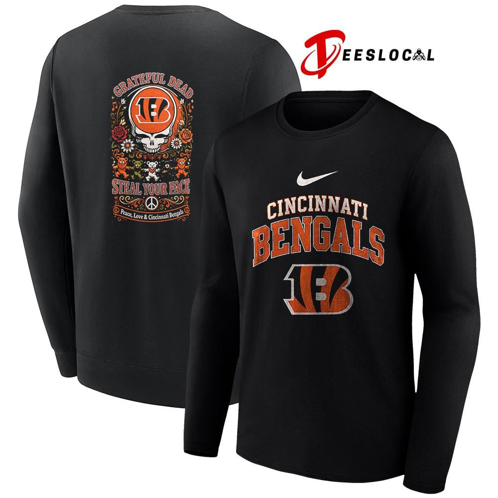 Cincinnati Bengals x Grateful Dead steal your face peace love logo shirt