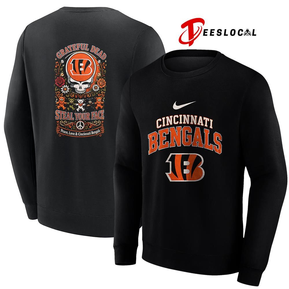 Cincinnati Bengals x Grateful Dead steal your face peace love logo shirt