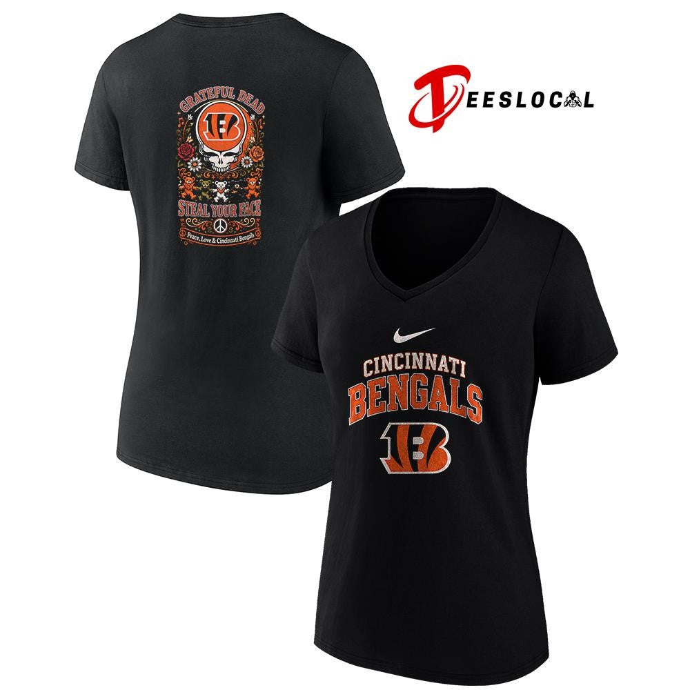 Cincinnati Bengals x Grateful Dead steal your face peace love logo shirt