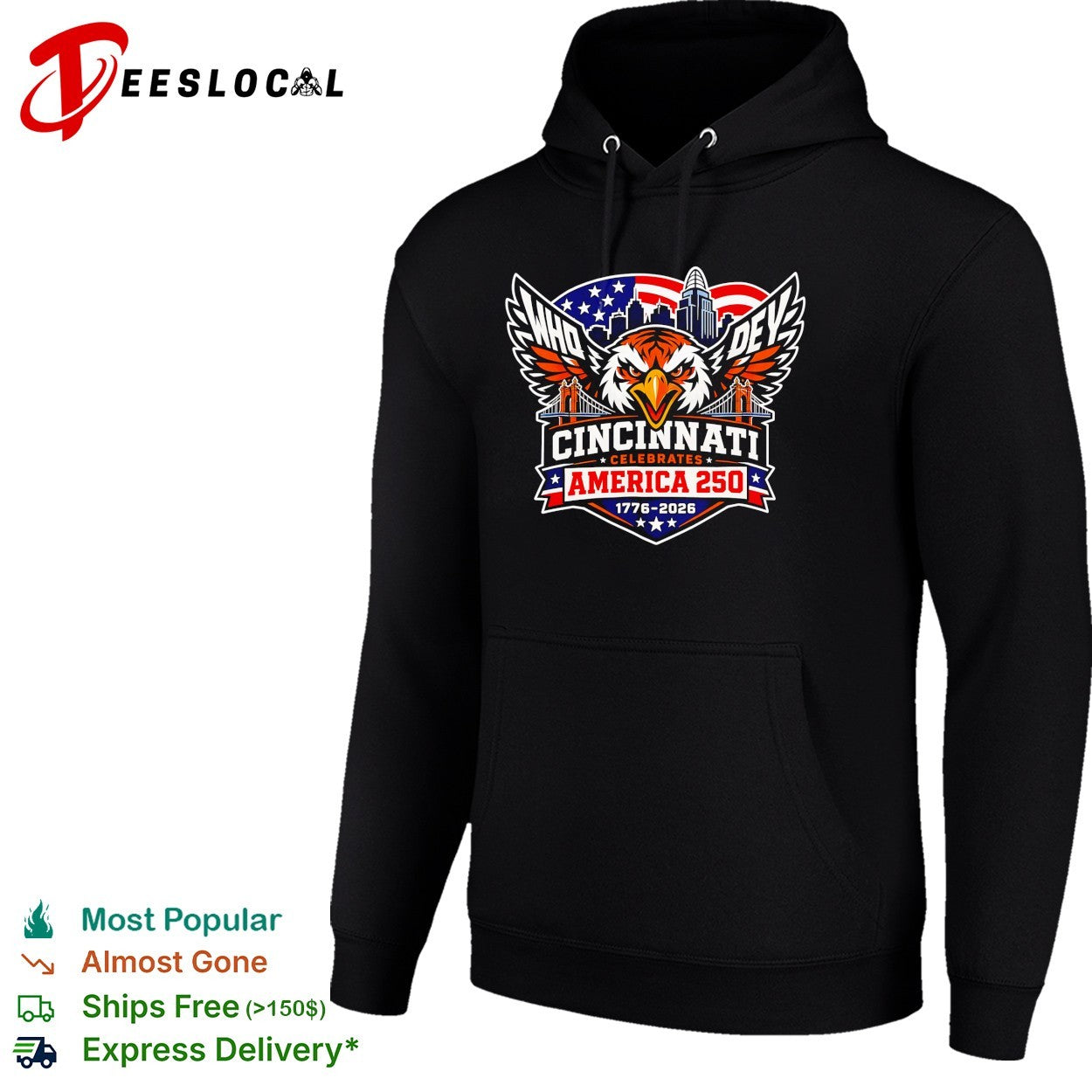 Cincinnati Who Dey America 250th anniversary eagle flag bridge skyline bold logo shirt