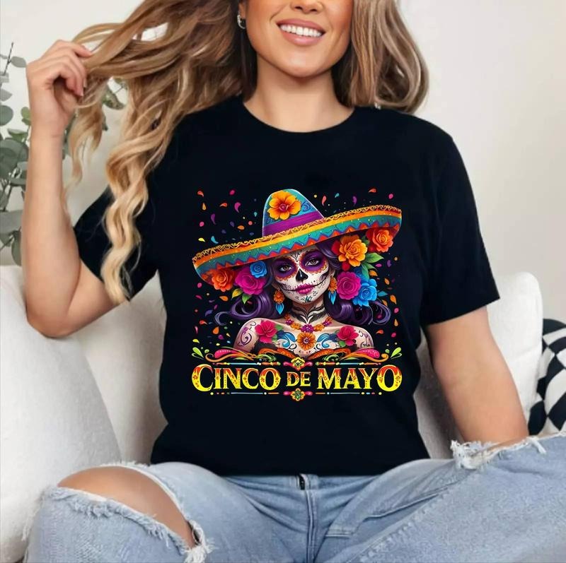 Cinco De Mayo 2025 Mexican Fiesta 5 De Mayo Girls Women T-Shirt [Unisex Cotton, Short Sleeve, Crewneck, Top Womenswear]...