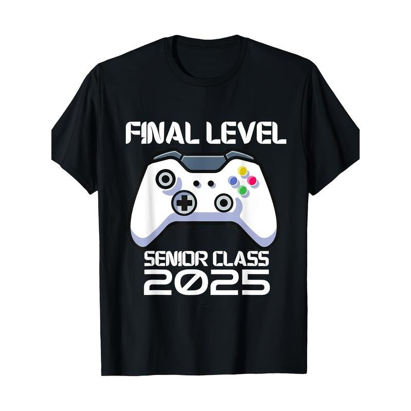 Class Of 2025 Senior Video Game Final Level School Gamer T-Shirt 100%cotton 100%cotton