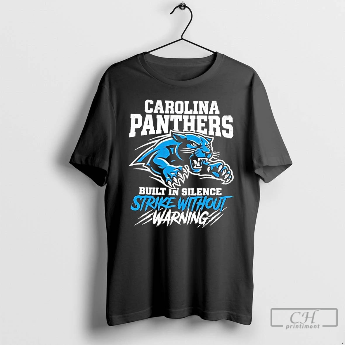 Classic Carolina Panthers Built In Silence Strike Without Warning Graphic T-Shirts, Hoodie, Sweatshirt | TeeBloomCo.com