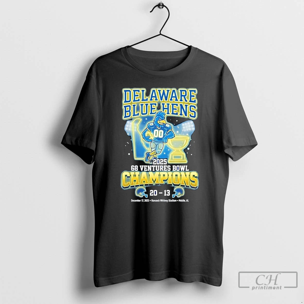 Classic Delaware Blue Hens 2025 68 Ventures Bowl Champions Score Neon T-Shirts, Hoodie, Sweatshirt | TeeBloomCo.com