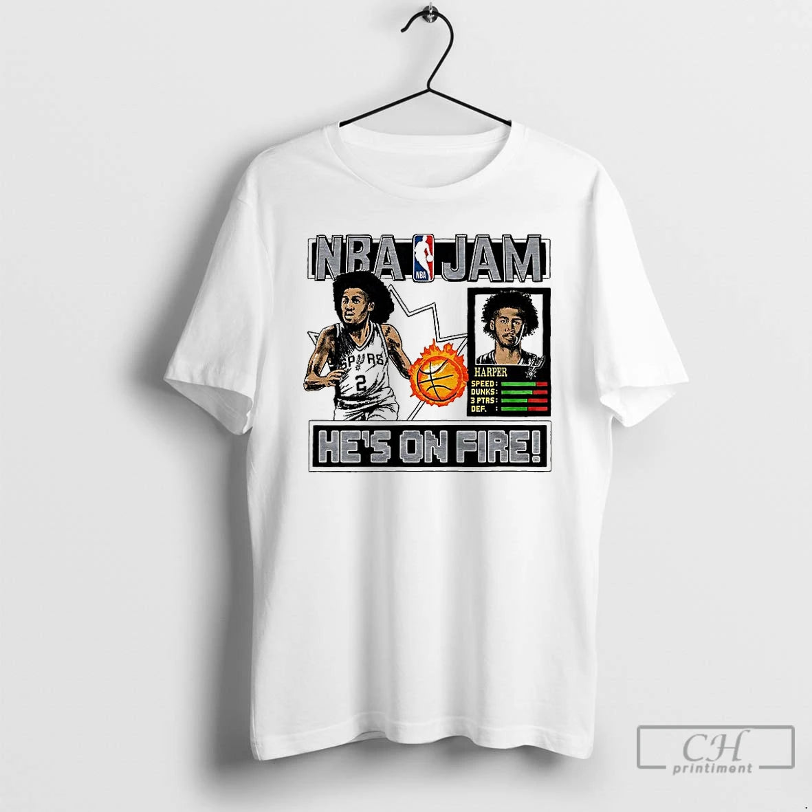 Classic Dylan Harper San Antonio Spurs Nba Jam Hes On Fire Classic Video Game T-Shirts, Hoodie, Sweatshirt | TeeBloomCo.com