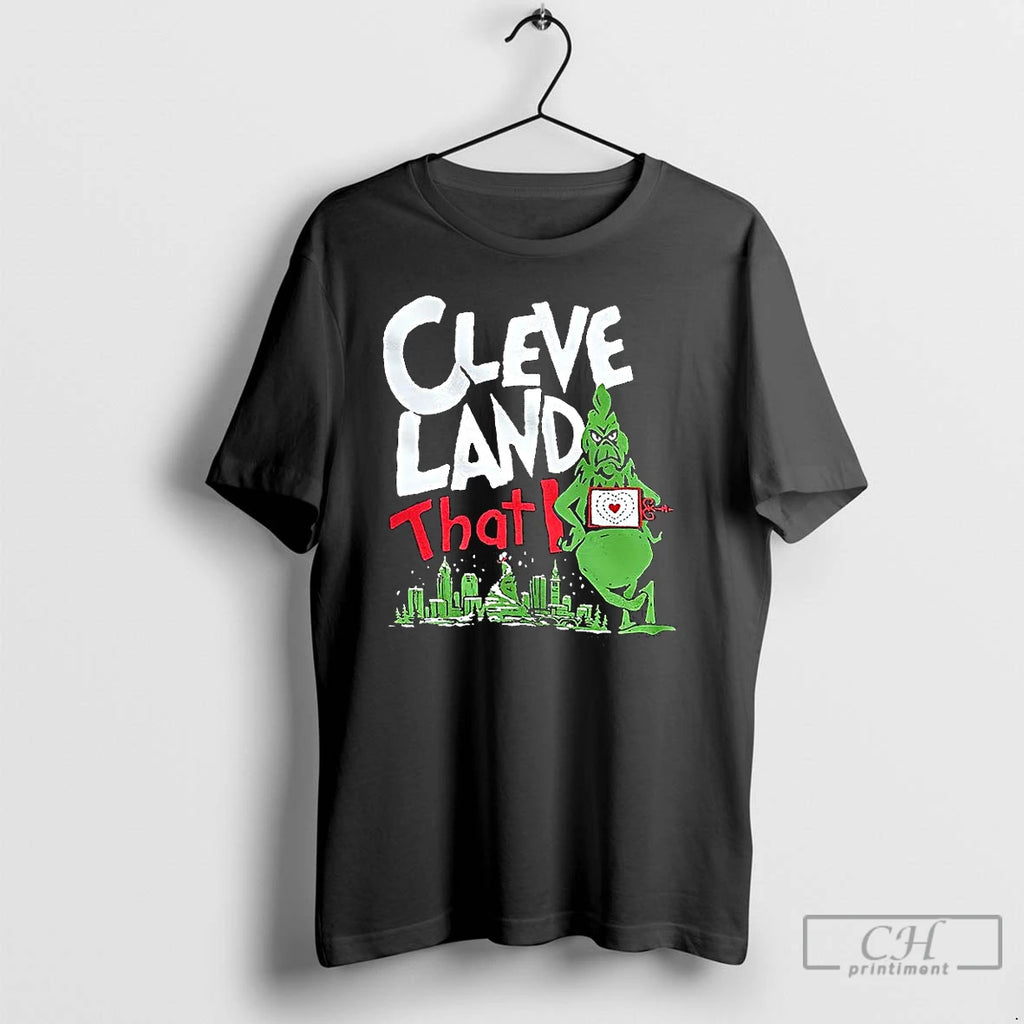 Classic Grinch Hes A Mean One Cleveland Skyline Christmas T-Shirts, Hoodie, Sweatshirt | TeeBloomCo.com
