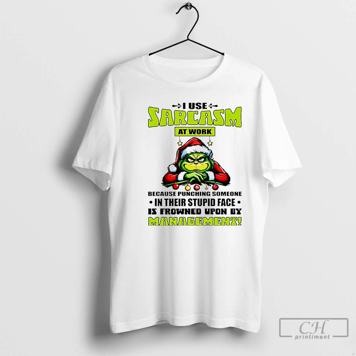 Classic Grinch I Use Sarcasm At Work Because Punching Someone Christmas T-Shirts, Hoodie, Sweatshirt | TeeBloomCo.com