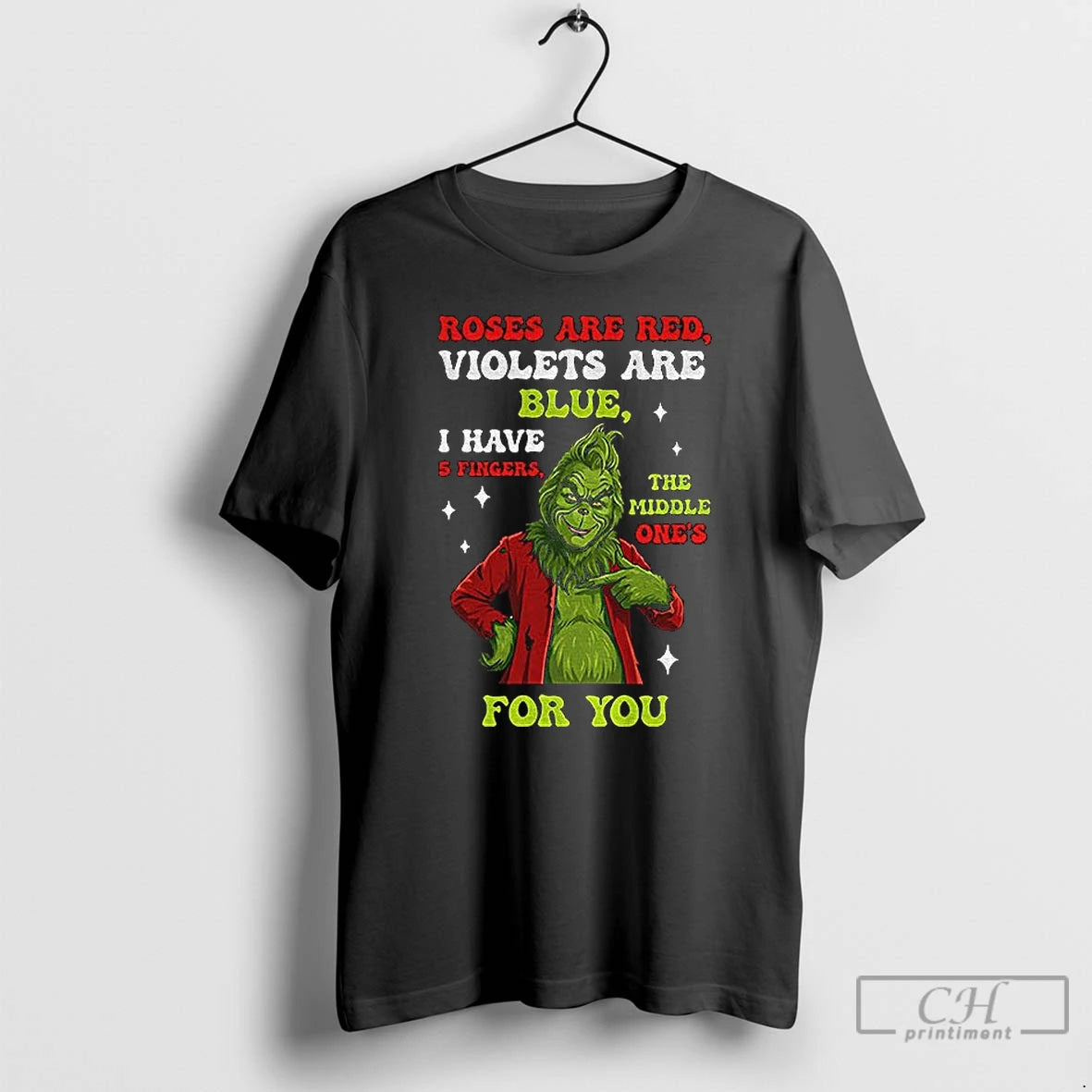 Classic Grinch Santa Roses Are Red Violets Are Blue I Have 5 Fingers The Middle T-Shirts, Hoodie, Sweatshirt | TeeBloomCo.com