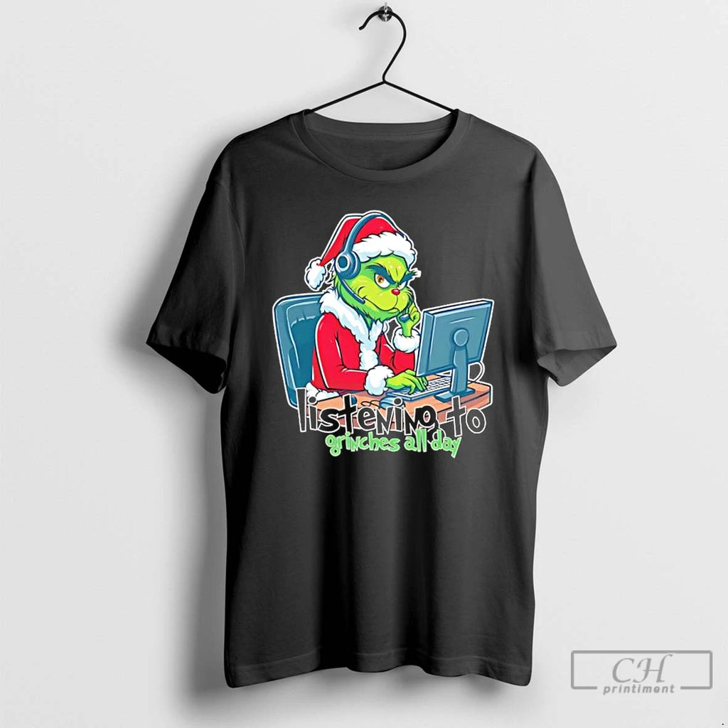 Classic Listening To Grinches All Day Christmas Grinch Telesale T-Shirts, Hoodie, Sweatshirt | TeeBloomCo.com