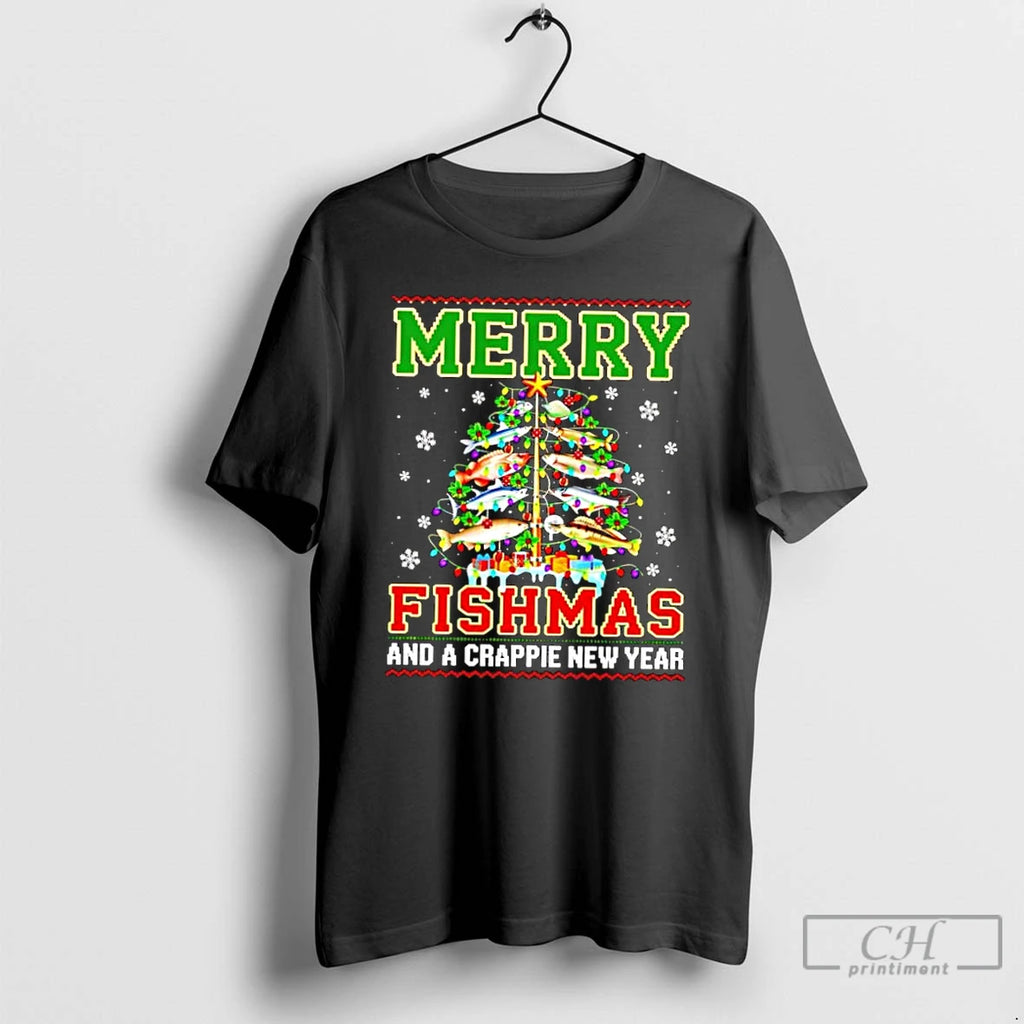 Classic Merry Fishmas And Crappie New Year Design T-Shirts, Hoodie, Sweatshirt | TeeBloomCo.com