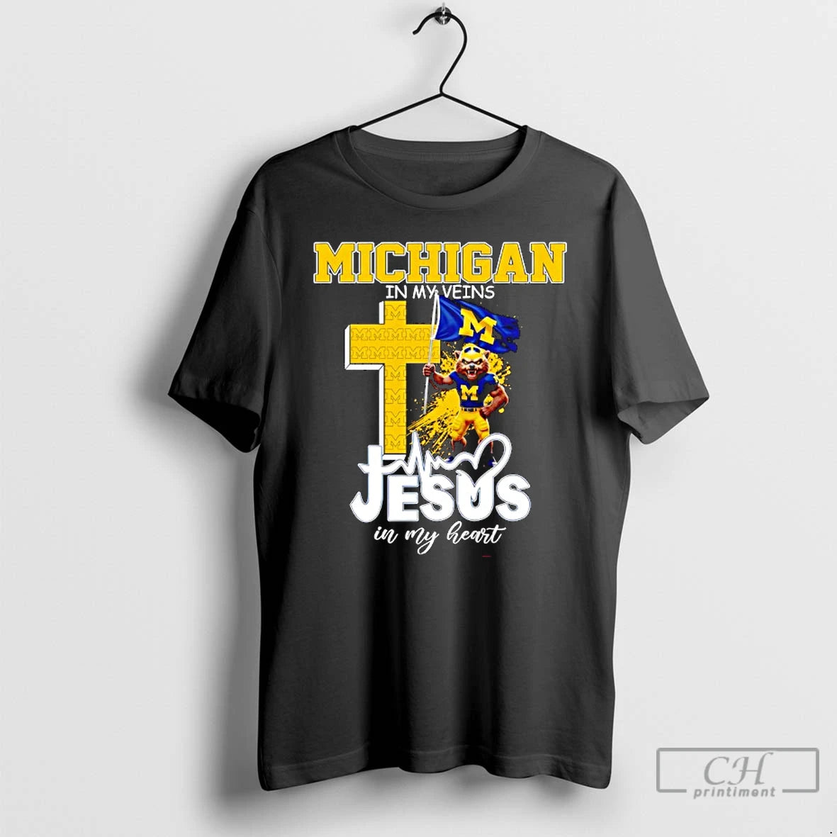 Classic Michigan Wolverines In My Veins Jesus In My Heart Flag T-Shirts, Hoodie, Sweatshirt | TeeBloomCo.com