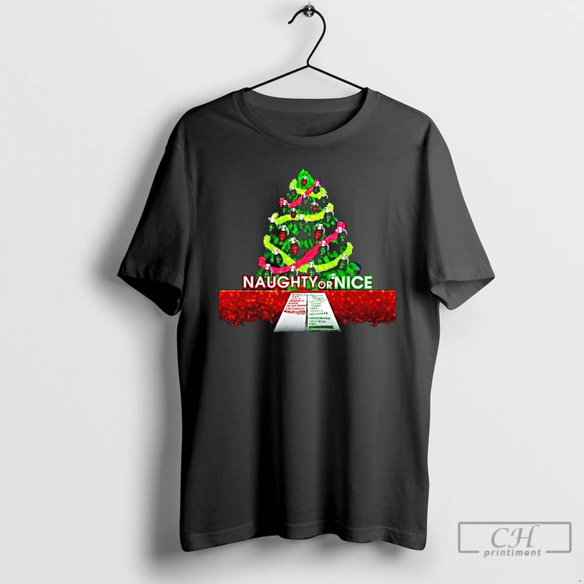 Classic Naughty Or Nice Christmas Tree Grenade Ornaments Graphic T-Shirts, Hoodie, Sweatshirt | TeeBloomCo.com