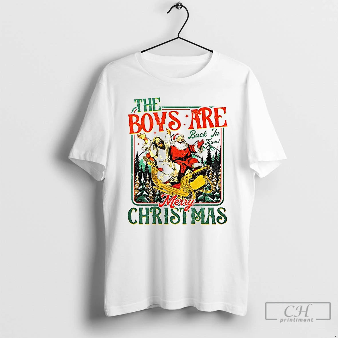 Classic Santa And Jesus The Boys Are Back In Town Merry Christmas T Shirts Sweater Hoodie, Sweatshirt | TeeBloomCo.com