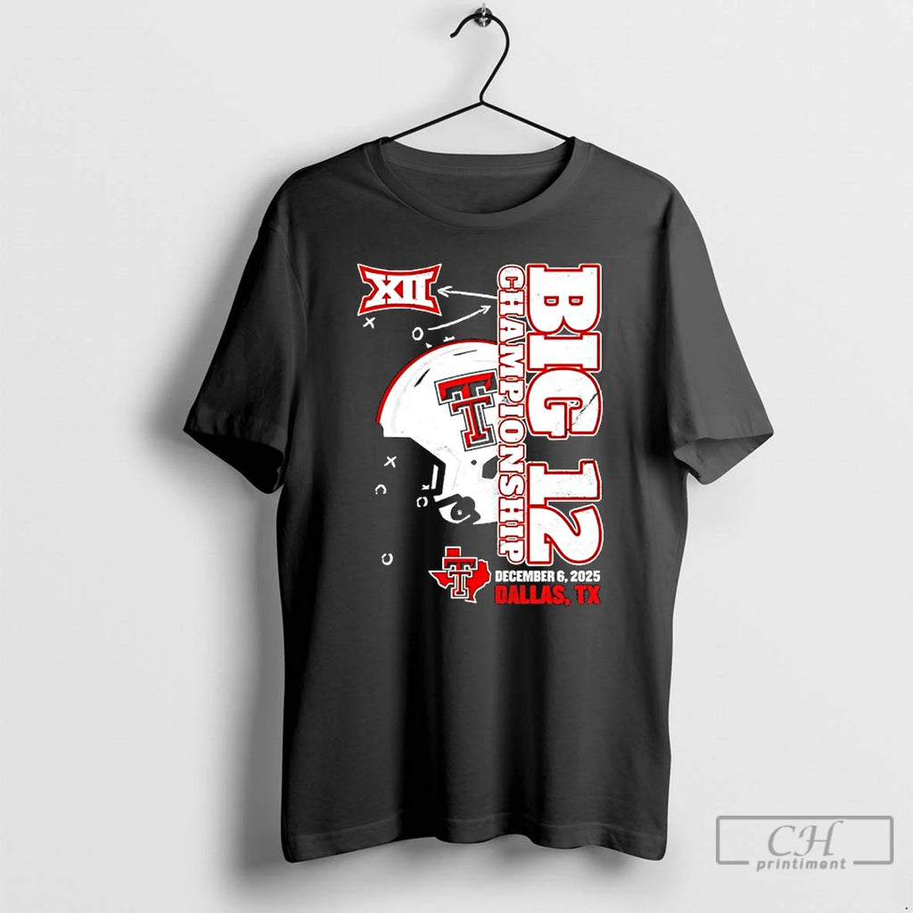 Classic Texas Tech Red Raiders 2025 Big 12 Football Championship Vertical Helmet T Shirts Sweater Hoodie, Sweatshirt