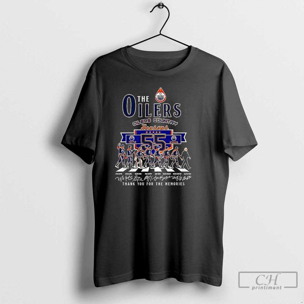 Classic The Oilers Country Seasons Thank You For The Memories Signature T-Shirts, Hoodie, Sweatshirt | TeeBloomCo.com