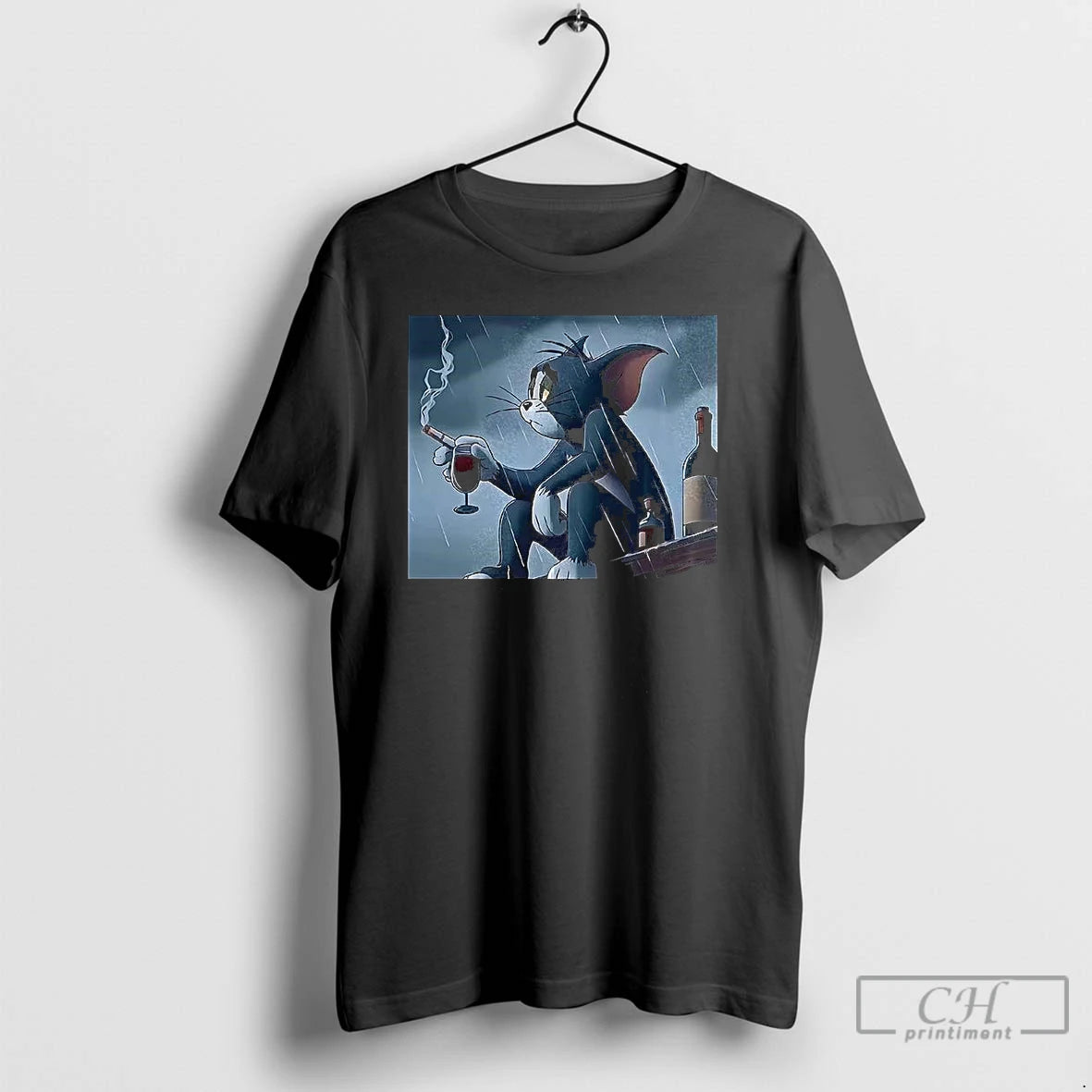 Classic Tom Pensive And Sad Smoking In The Rain Cartoon T-Shirts, Hoodie, Sweatshirt | TeeBloomCo.com
