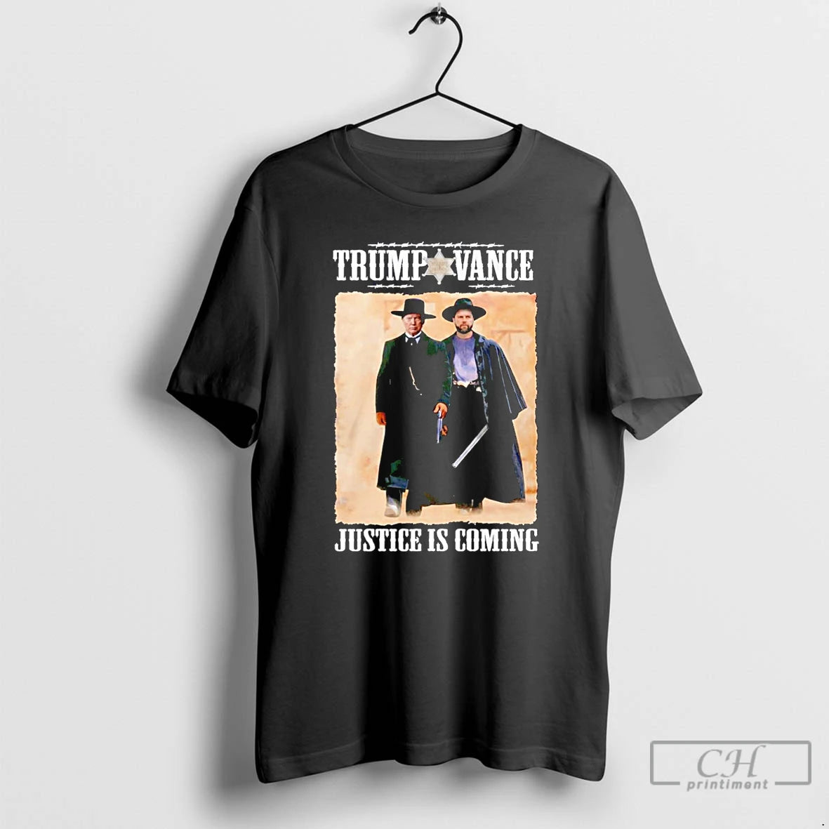 Classic Trump Vance Tombstone Movie Justice Is Coming T-Shirts, Hoodie, Sweatshirt | TeeBloomCo.com